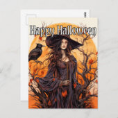 Heksenillustratie | Happy Halloween Briefkaart (Voorkant / Achterkant)