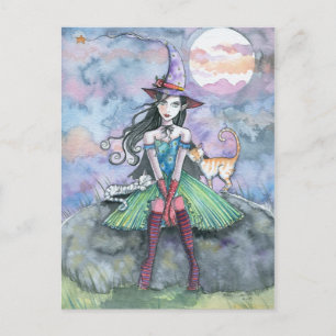 Heksenkat Halloween ansichtkaart 'Zuur en Zoet' Briefkaart
