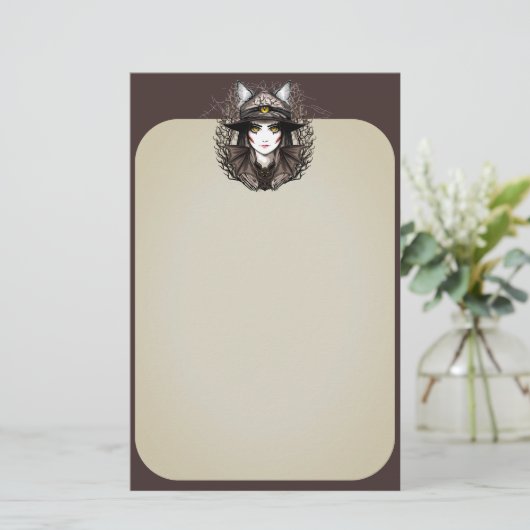 Heksenkat Halloween griezelig Schattige portret Briefpapier (Staand voorkant)