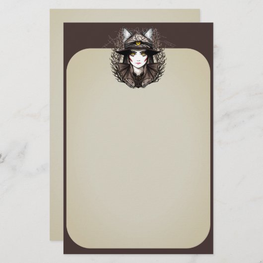 Heksenkat Halloween griezelig Schattige portret Briefpapier (Voorkant / Achterkant)