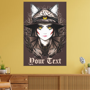 Heksenkat Halloween griezelig Schattige portret Canvas Afdruk