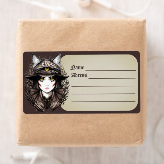Heksenkat Halloween griezelig Schattige portret Etiket (Insitu)