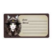 Heksenkat Halloween griezelig Schattige portret Etiket (Voorkant)