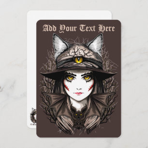 Heksenkat Halloween griezelig Schattige portret Feestdagenkaart