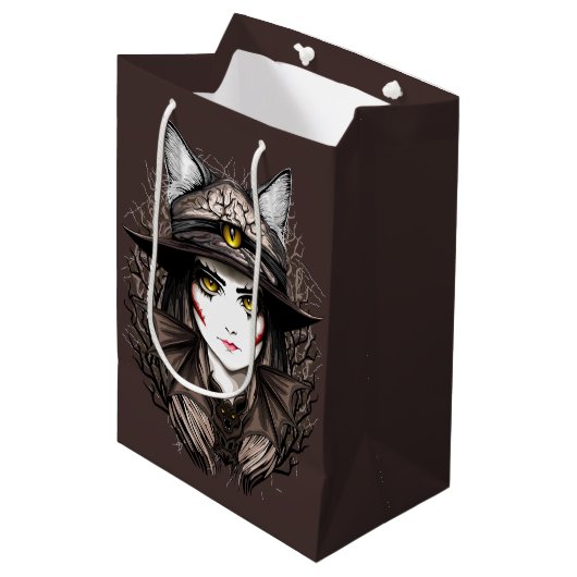 Heksenkat Halloween griezelig Schattige portret Medium Cadeauzakje (Voorkant Gekanteld)