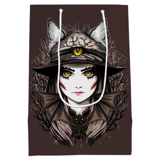 Heksenkat Halloween griezelig Schattige portret Medium Cadeauzakje (Achterkant)