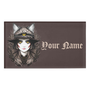 Heksenkat Halloween griezelig Schattige portret Naambadge