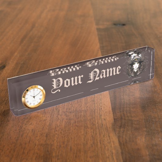 Heksenkat Halloween griezelig Schattige portret Naambordje (Zijkant)