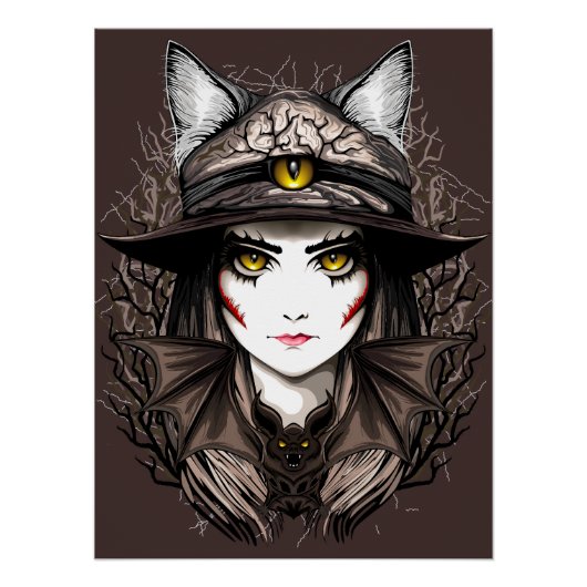 Heksenkat Halloween griezelig Schattige portret Perfect Poster (Voorkant)