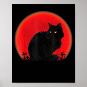 Heksenkat Halloween Kostuum Bloedmaan Zwarte Kat Poster