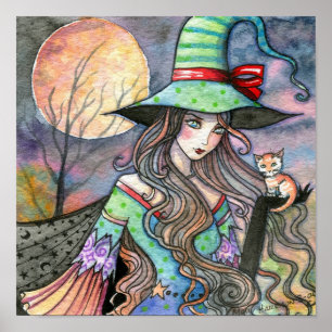 Heksenkat Halloween-poster van Molly Harrison Poster