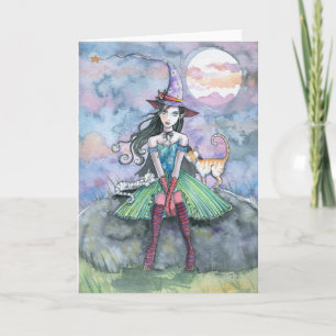 Heksenkat Halloweenkaart van Molly Harrison Kaart