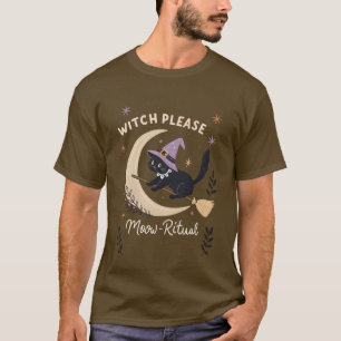 Heksenkat Rijden bezemsteel in de ruimte Hemelse T T-shirt