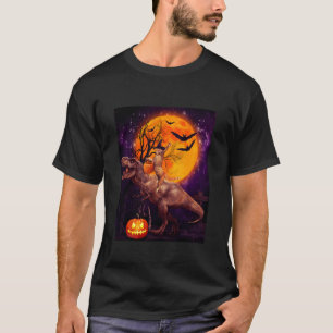 Heksenkat Rijdende Dinosaurus Maan Pompoen Grappig T-shirt