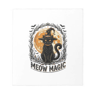 Heksenkat T-shirt Vintage Halloween Maan Design_1 Notitieblok