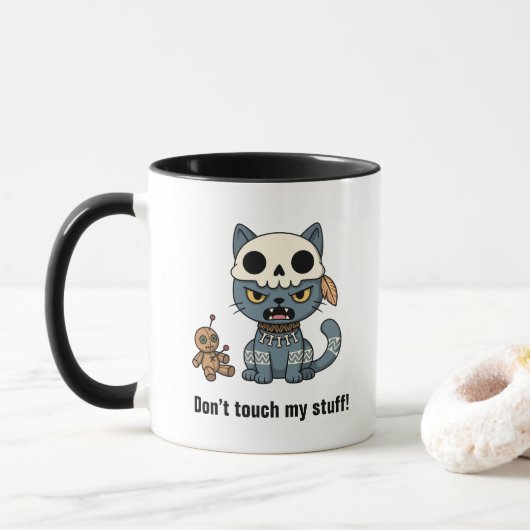 Heksenkat Voodoo-pop met aangepaste tekst Mok (Met donut)