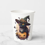 Heksenkat voor Halloween Papieren Bekers (Achterkant)
