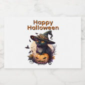 Heksenkat voor Happy Halloween Likeurfles Etiket (Enkel label)