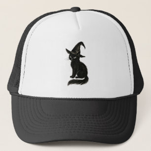 Heksenkat – Zwarte Inkt Halloween Illustratie op Trucker Pet