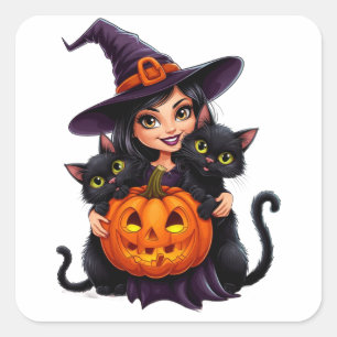 Heksenkatten Jack O Lantern Halloween 🐈‍⬛ Vierkante Sticker