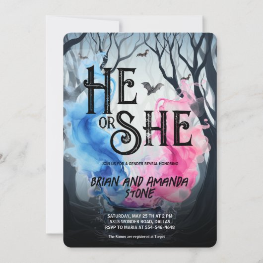 Heksenketel Roze Blauw Halloween Geslacht onthulle Kaart (Voorkant)