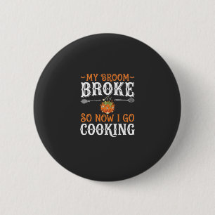 Heksenkeuken Bezem Gebroken Halloween Ontwerp_1 Ronde Button 5,7 Cm