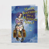 Heksenkind Tiener Meisje Cartoon Aquarel Verjaarda Kaart (Voorkant)