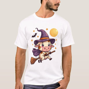 Heksenkoe op een bezemsteel t-shirt