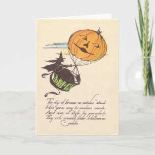 Heksenluchtballon Jack O Lantern Pompoen Kaart