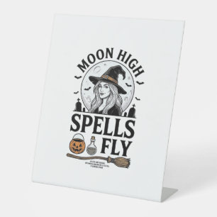 Heksenmaan-shirt vintage gravure Halloween T-shirt Reclamebord Met Voetstuk