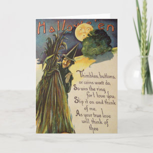 Heksenman in de Maan (Oude Halloweenkaart) Kaart