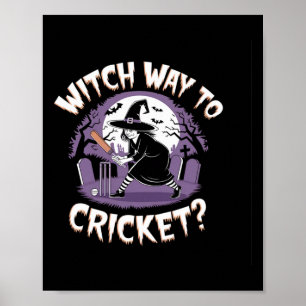 Heksenmanier naar Cricket Grappig Halloween Sport Poster