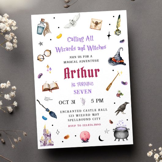 Heksenmeesters en Heksen Waterverf Magie Verjaarda Kaart