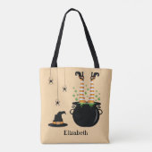 Heksenpoten in een ketel en aangepaste naam Hallow Draagtas (Achterkant)