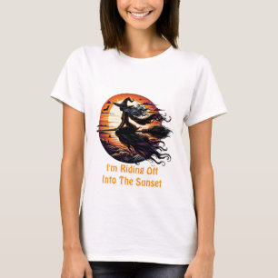 Heksenrijden Broom in zonsondergang kunst illustra T-shirt