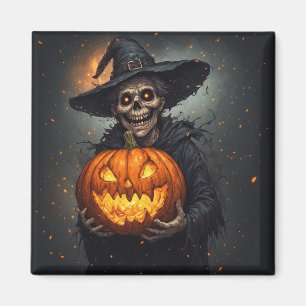 Heksenskelet Met Gloeiende Pompoen Halloween 🎃 Magneet