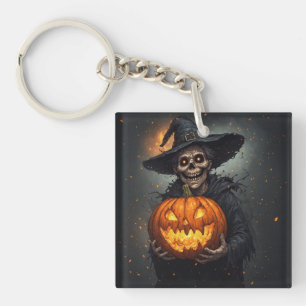 Heksenskelet Met Gloeiende Pompoen Halloween 🎃 Sleutelhanger