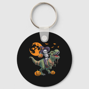 Heksenskelet rijdt op dinosaurus T Rex Halloween p Sleutelhanger
