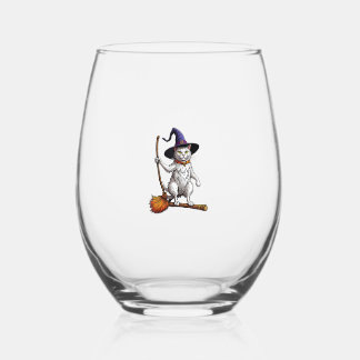 Heksentovenaar Halloween Heksenmystieke Kattenlief Wijnglas Zonder Voet