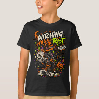Heksenuur Riot Punk Zwarte Kat Halloween T-Shirt