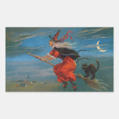 Heksenvliegen met zwarte kat op Halloween Night Rechthoekige Sticker (Voorkant)