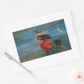Heksenvliegen met zwarte kat op Halloween Night Rechthoekige Sticker (Envelop)