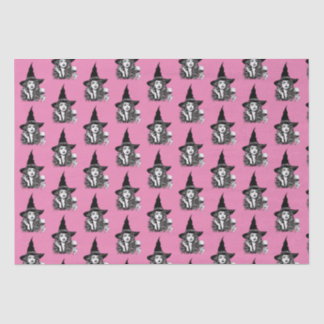 Heksenvrouw, Zwarte elegante heks met wijn Tissuepapier