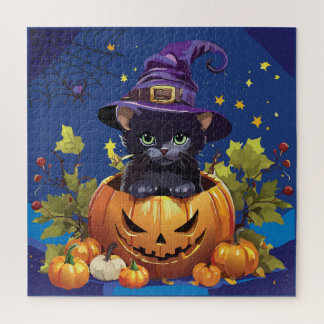 Hekserig Kat in Pumpkin Square Jigsaw Puzzel
