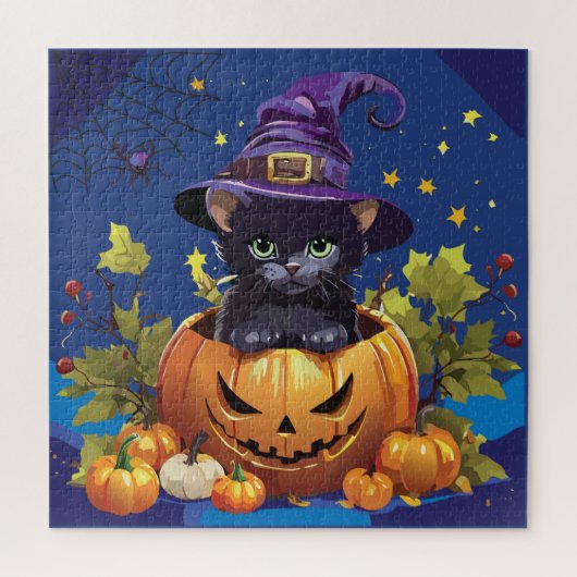 Hekserig Kat in Pumpkin Square Jigsaw Puzzel (Verticaal)