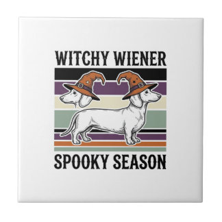 Hekserige Dachshund Halloween Vintage Gravure Hond Tegeltje