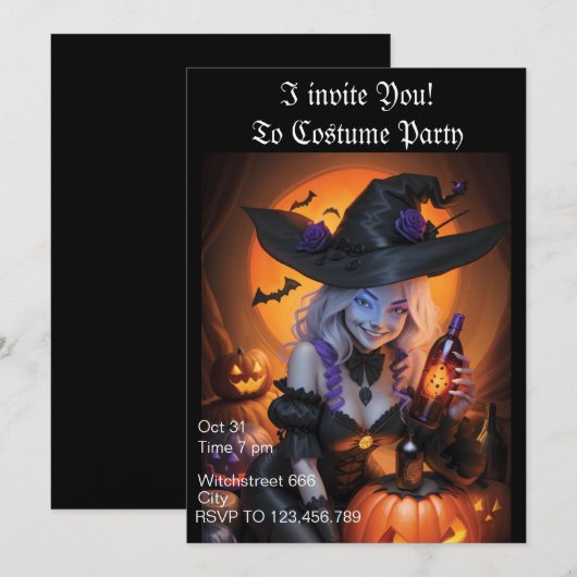 Hekserige Halloween-feestuitnodiging Kaart (Voorkant / Achterkant)