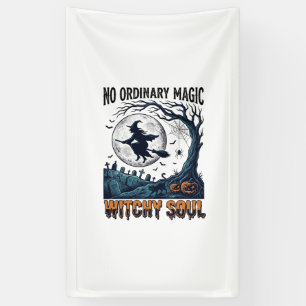 Hekserige Halloween-kunst Vintage Gravure Maanverl Spandoek