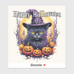 Hekserige Kleine Kattenkat Gelukkig Halloween Sticker