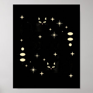Hekserige Maanfasen Kat Hemelzwart Kat Kunst Voor Poster